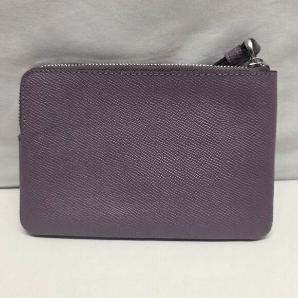 Coach New York Amethyst Purple Corner Zip Wristlet Cross Grain Leather Wallet - Picture 5 of 13